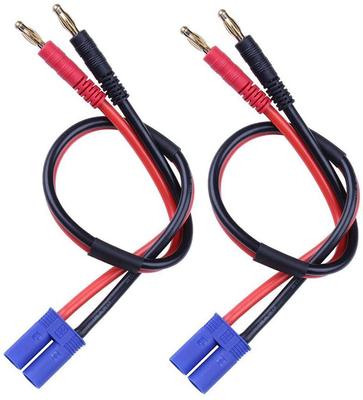 2-Pack EC5 Charging Cable with 4.0mm Banana Plugs | High Current Connector for RC LiPo Battery | Durable and Flexible | Blue, Red, Black