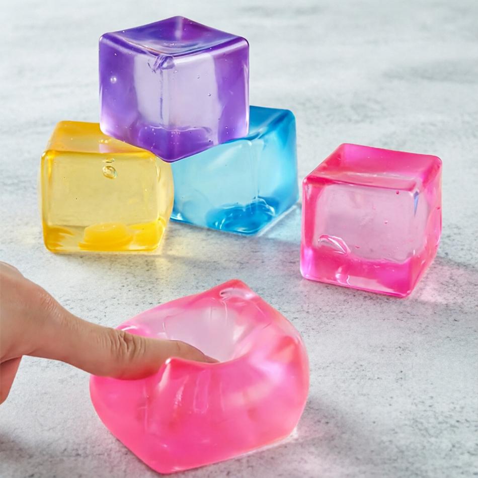Colorful Fidget Toy Squishy Toys Ice Block Stress Ball Toy Kawaii Transparent Snowflake Cube Square Stress Relief Squeeze Toy