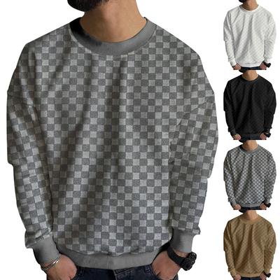 Heren Herfst Winter Heren Gebreide Trui Jacquard Dambord Ronde Hals Casual Onderlaag Lange Mouwen Tops Eenvoudig Gul Herenkleding Comfortabel Casual