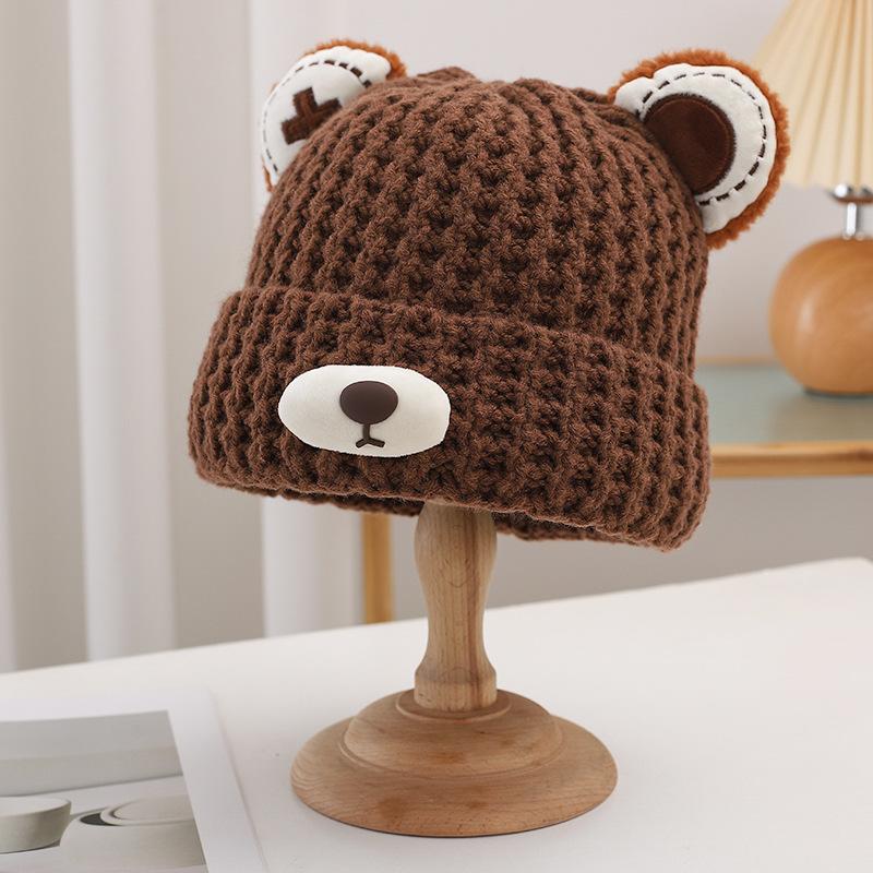 Cute Little Bear Hat for Women In Autumn and Winter Plush New Korean Knitted Hat Versatile Warm Ear Protection Thickened Velvet Cold Hat