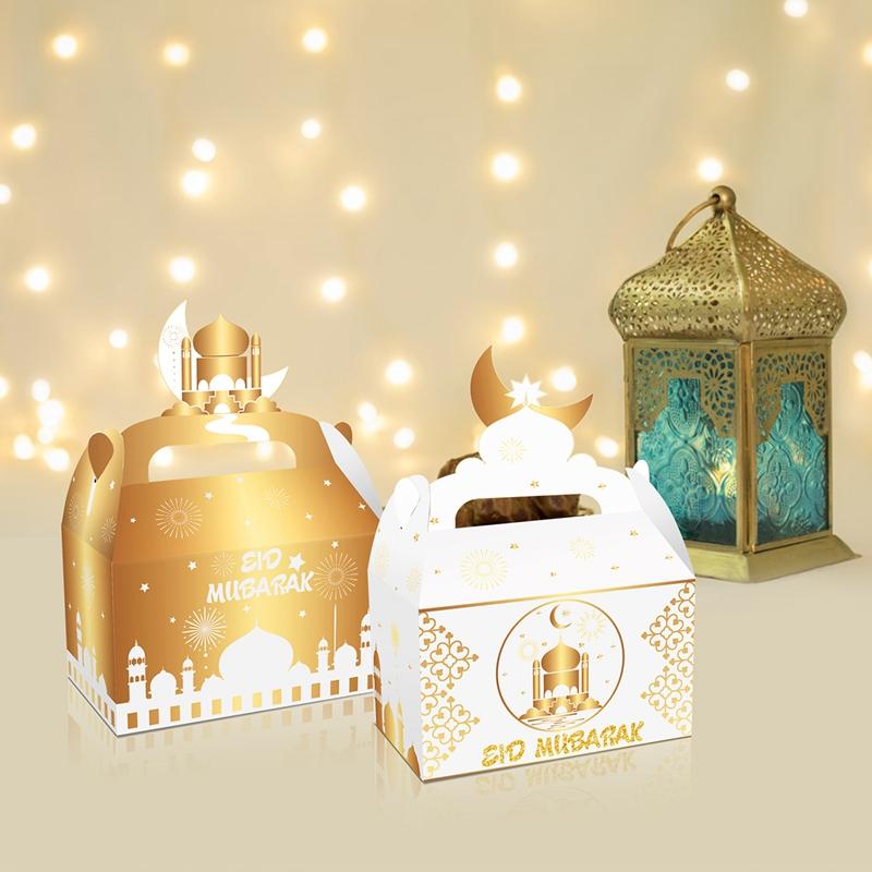 4pcs Eid Mubarak Cake Boxes Ramadan Candy Chocolates Gift Box Muslim Party Favor Box Ramadan Kareem Eid Al Adha Favor Box