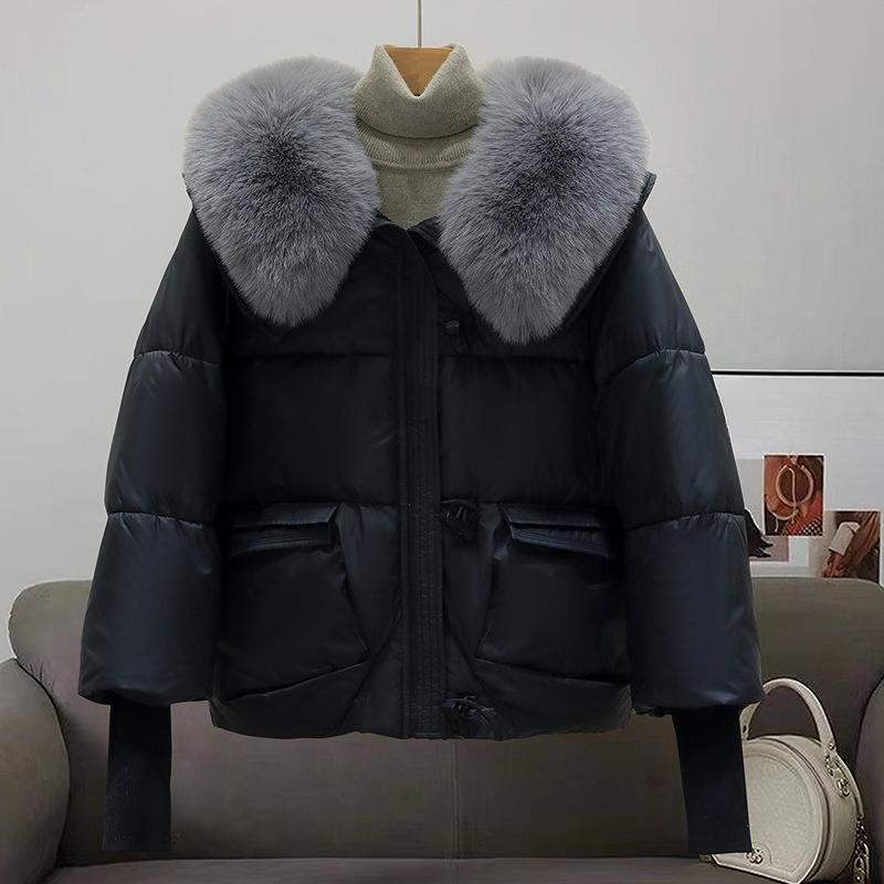 Winter Neue Mittleren Alters Frauen Daunen Baumwollgepolsterte Jacke Kurz Locker Baumwollgepolsterte Jacke mit Großem Pelzkragen und Dicker Baumwollgepolsterter Jacke.