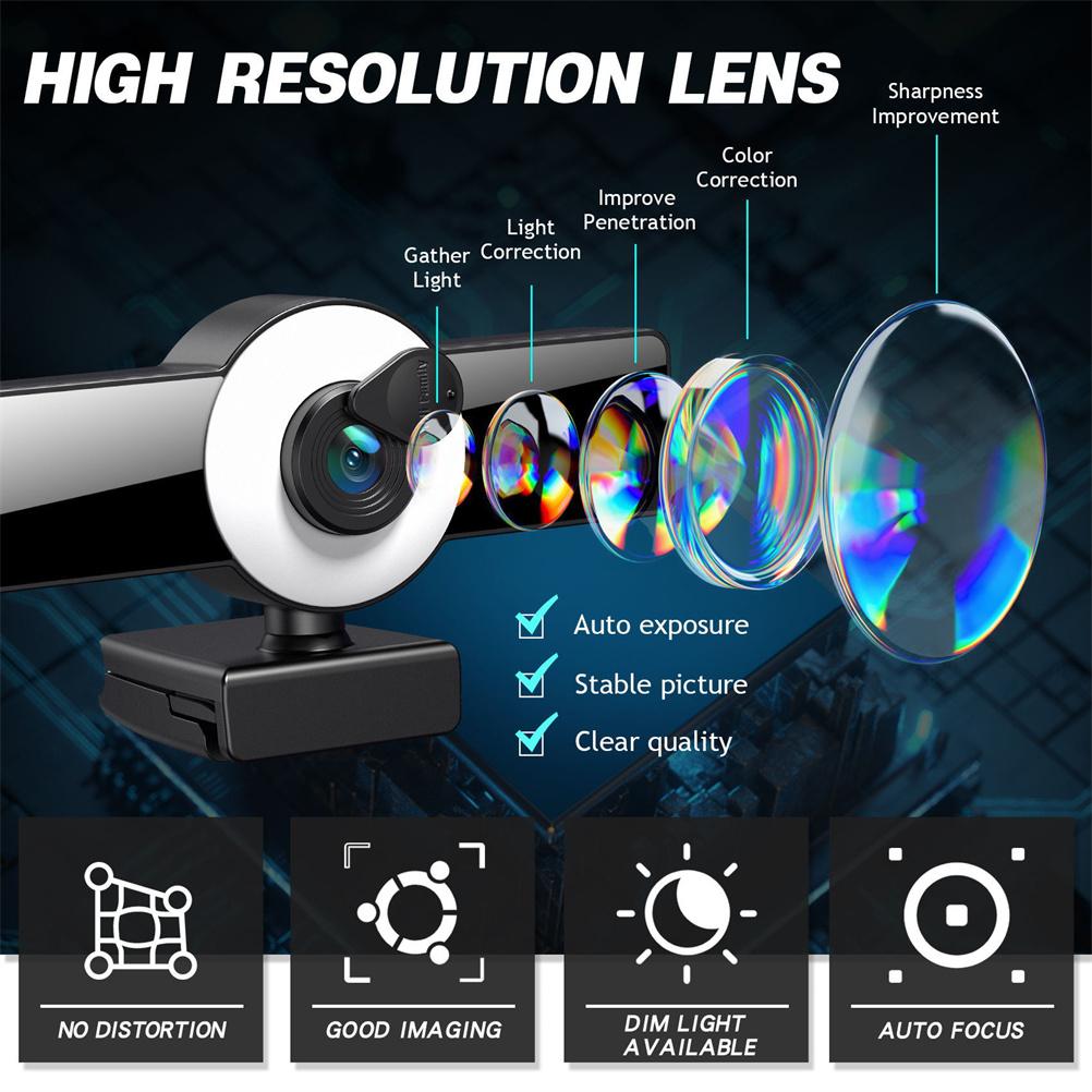 4K HD Webcam with Microphone Autofocus 1080P HD Webcam USB PC Laptop Web Camera with  Cover Tripod