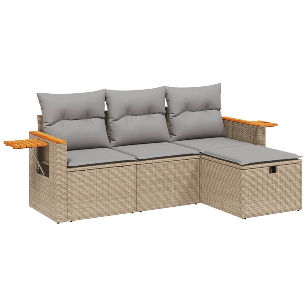4 Piece Garden Sofa Set with Cushions Beige Mix Poly Rattan