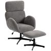 Swivel Armchair with Footstool, Height-Adjustable Accent Chair with Adjustable Headrest, Rocking Function, Grey