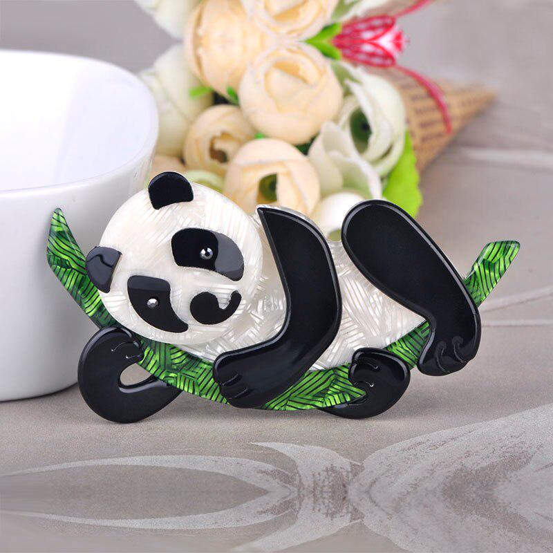 Blucome Cute Bamboo Panda Shape Brooches Pins Acrylic Gunblack Pin Jewelry For Girls Children Hats Scarf Accessories Daily Gifts