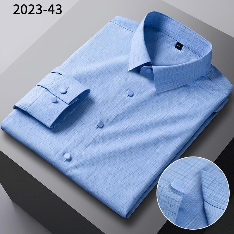 New In Shirt Elastic Plaid Casual Long Sleeve Shirts for Men Slim Fit Formal Shirt Fashion Easy-care Elegants Business Clothes