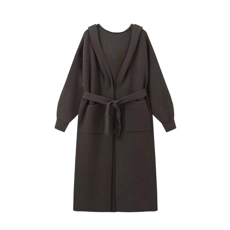 

Женский модный свитер-кардиган с капюшоном однотонного цвета на осень/зиму Medium армия зеленый