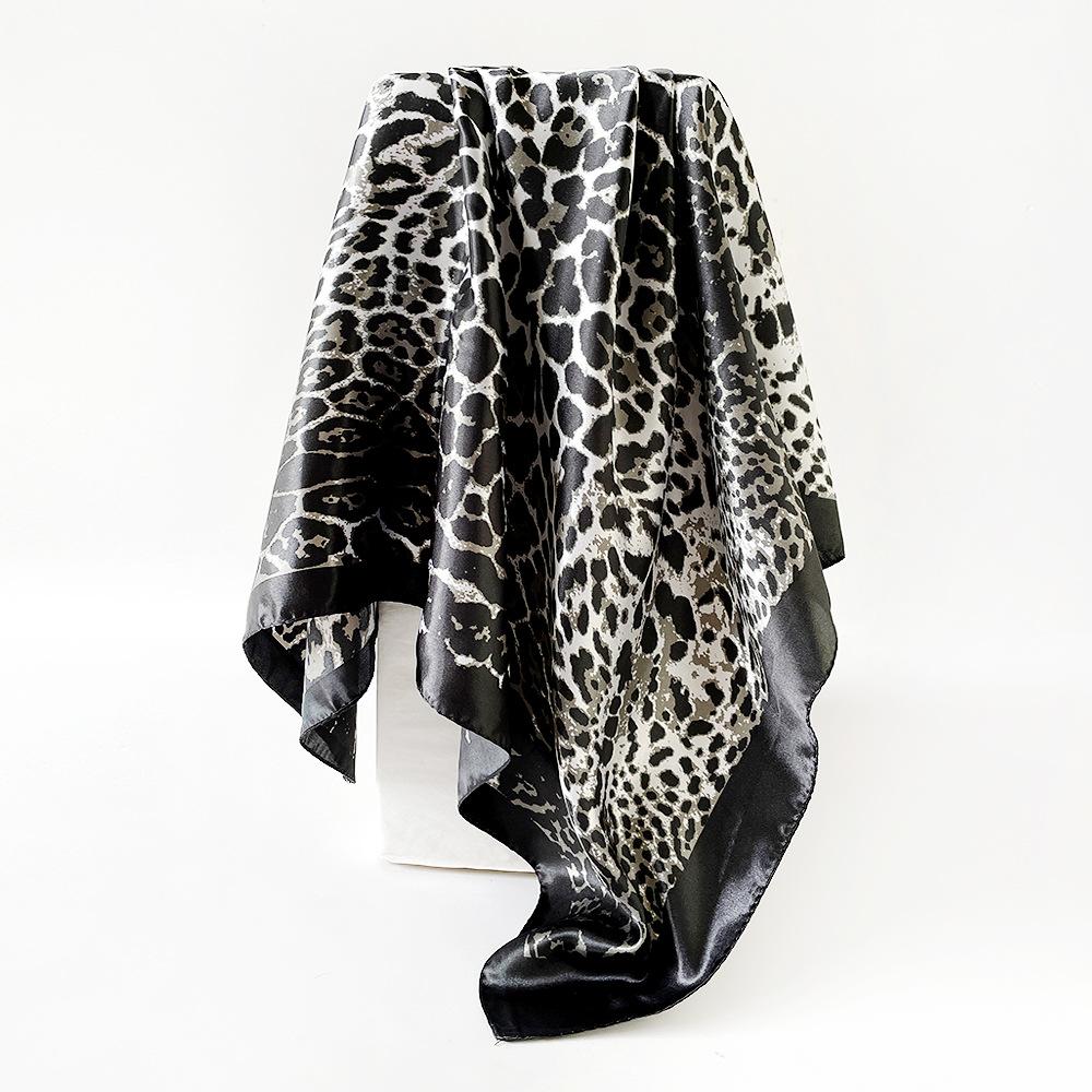 Headscarf, Faux Silk Satin Square Scarf, Leopard-print Scarf, 90cm Large Scarf