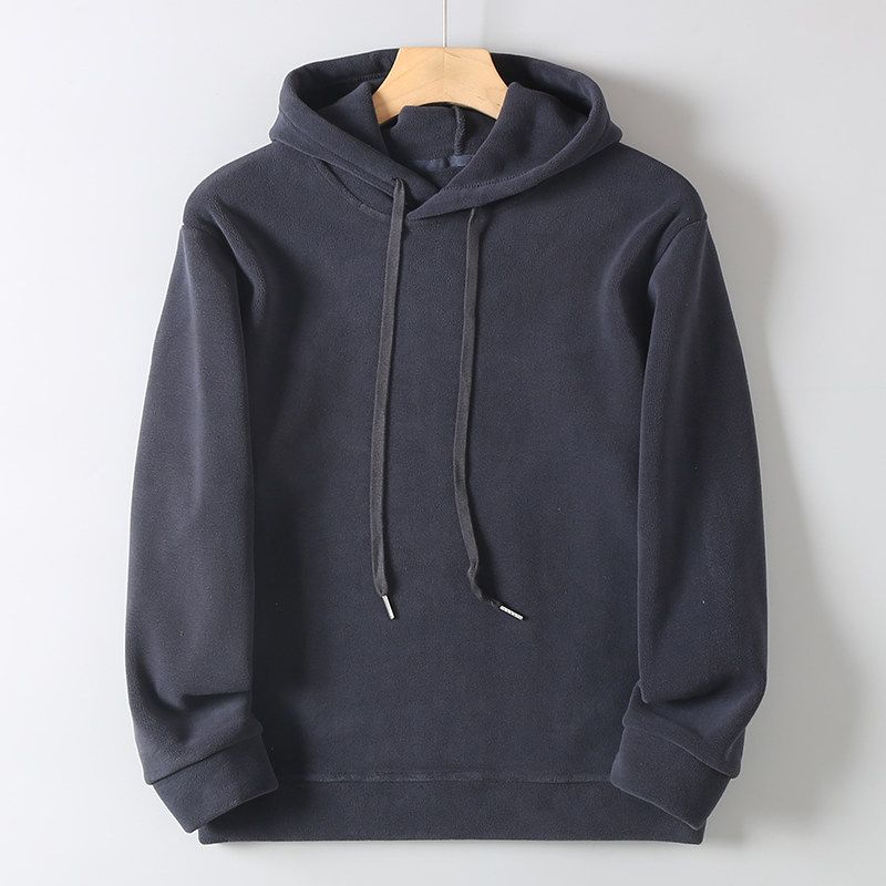 Export Heavy Weight Ollie Velvet Thickened Heattech Loose Casual Long Sleeves Hooded Pullover Men Autumn and Winter Undershirt Dark gray 2XL