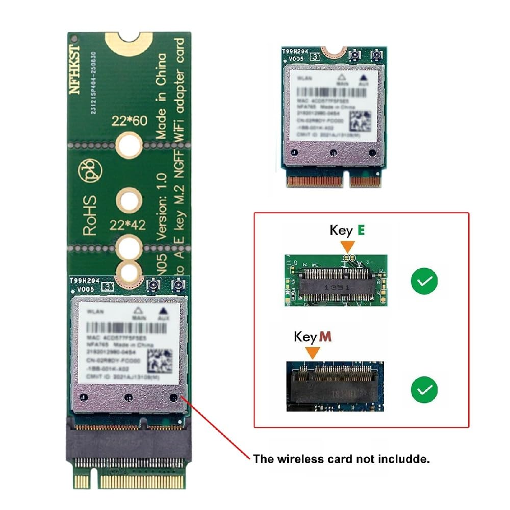 cablecc WiFi Riser Card NGFF Key-E Wireless Network Card - M.2 NGFF Key-M NVMe SSD Adapter WiFi 6 WiFi 7 Compatible