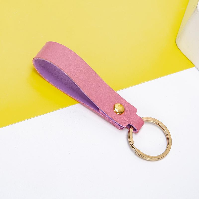 Nordic Two-Color PU Leather Keychain: Creative Macaron Keyring & Bag Pendant