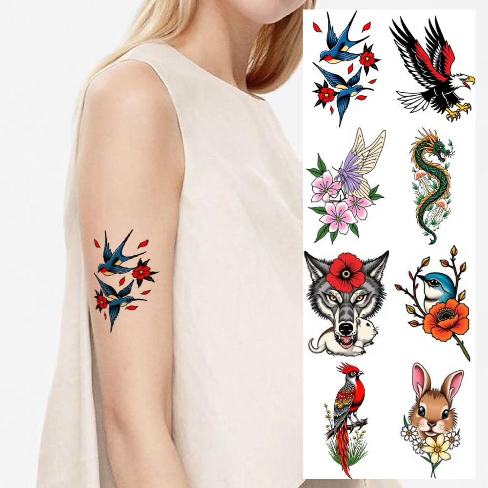28pcs Temporary Tattoo Temporary Tattoo Stickers Elephant Wolf Head Phoenix For Men Women Adults