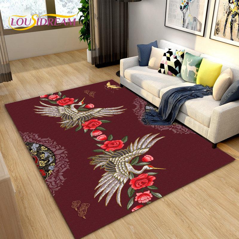 3D Classical Chinese Style Area Rug Large,Carpet Rug for Living Bedroom Sofa Doormat Decoration,Children Play Non-slip Floor Mat