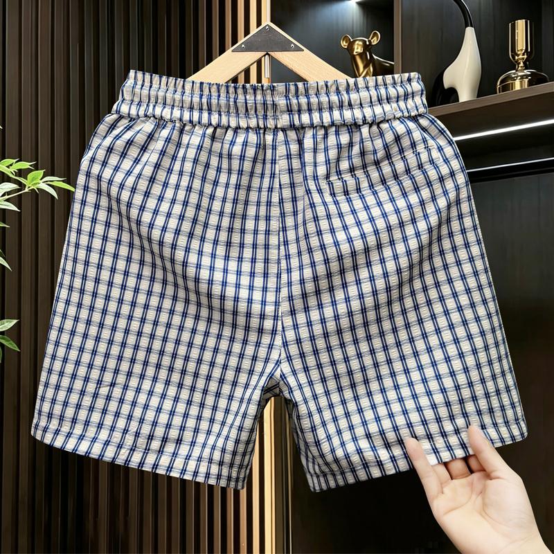 Men's Plaid Casual Shorts, Elastic Waist Drawstring Summer Lightweight Beach Shorts (M-5XL)