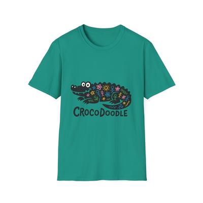 Unisex Softstyle T-Shirt Goofy Crocodile Chalk Doodle Funny Cartoon Creature