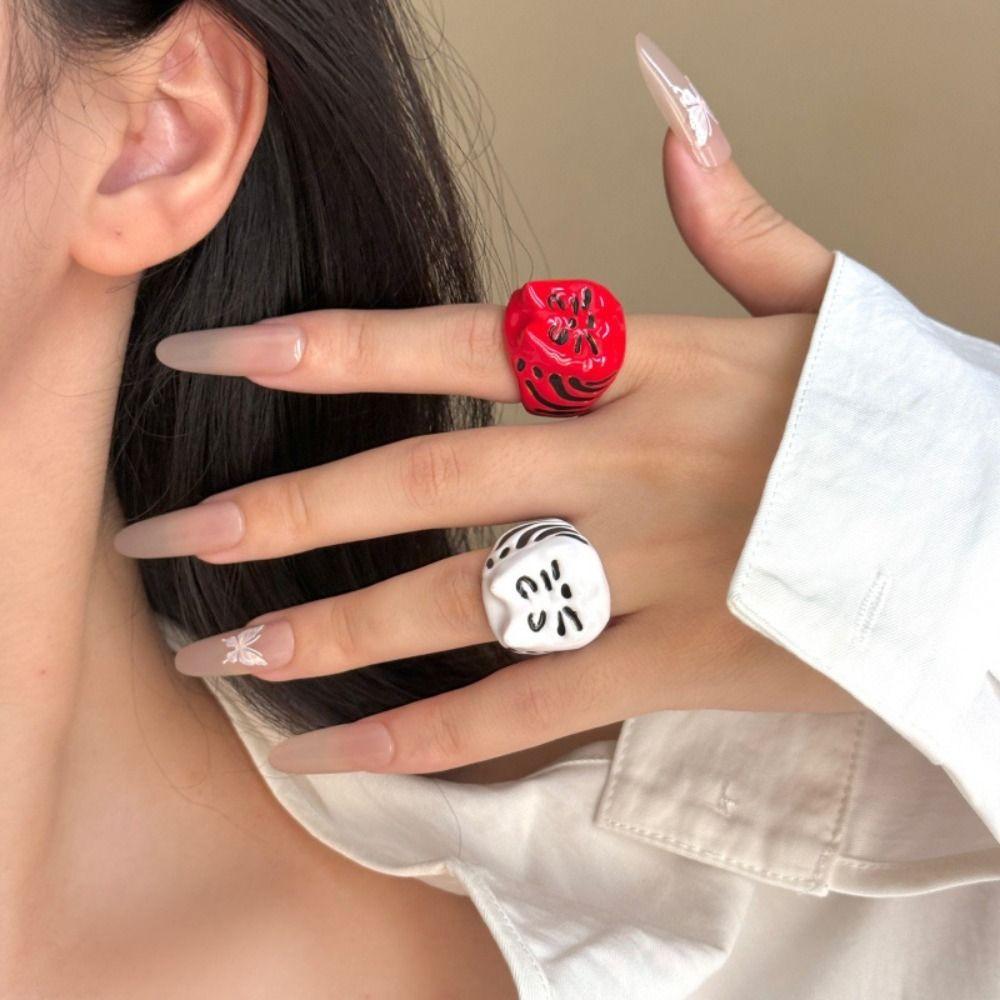 Jewelry Accessories Painting Ring Korean Style Chunky Enamel Ring Cute Drip Oil Cat Ring  Gift