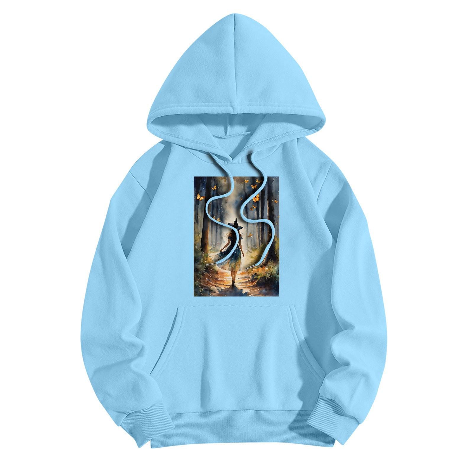 

Женская модная повседневная толстовка с капюшоном и принтом ведьмы на Хэллоуин с карманами и длинными рукавами XL