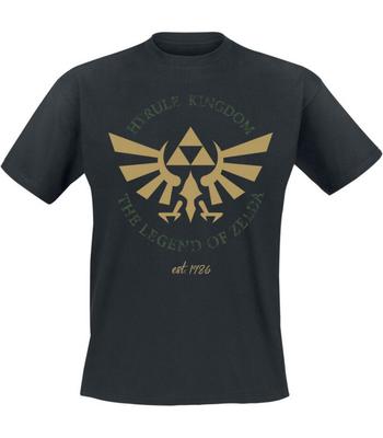 T-shirt z herbem Hyrule czarny Męski z krótkim rękawem z okrągłym dekoltem 100% bawełna