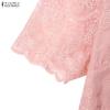ZANZEA Women Casual Round Neck Summer Lace Patchwork Short Sleeve Dress