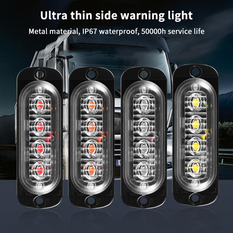 4Led Car Warning Light Grill Breakdown Light Car Truck Trailer Beacon Lamp Led Amber Side Light For Cars 12V - 24V