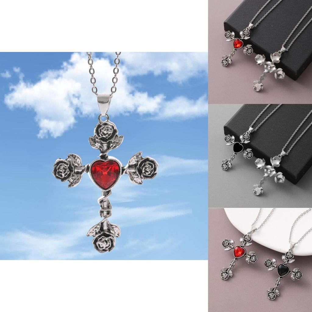 Gothic Heart Cross Pendant Necklace With Alloy Dark Theme For Men And Women