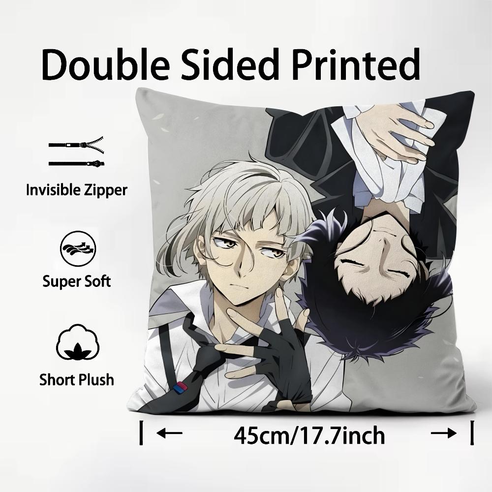 

BBunGo SStray Dogs Anime Cushion Cover Plush Fabric Soft DoubleSided Printed Sofa Warm Winter Home Child Gift Pillow Case 30x30cm