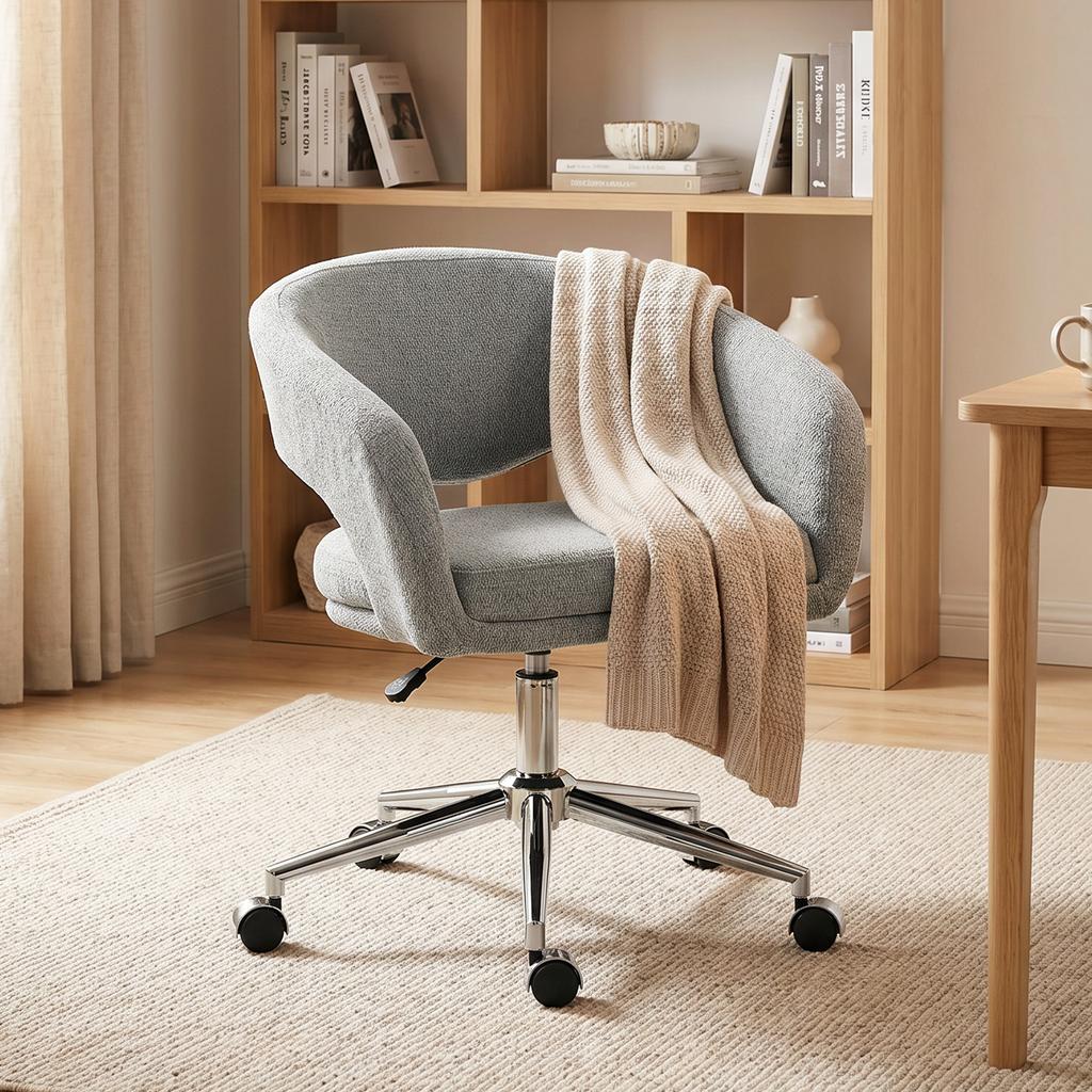 Ergonomic Office Chair Adjustable Height Chenille Office Chair With Curved Backrest Gray