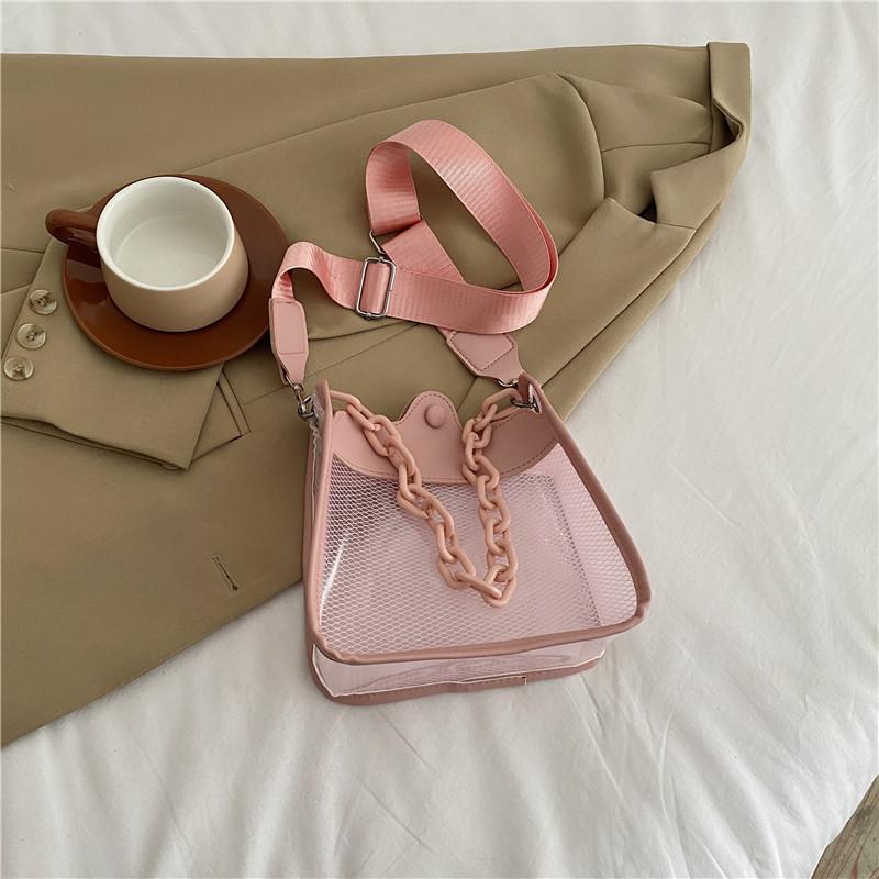 Stilvolle durchsichtige kleine quadratische Tasche für Damen in frischen Herbstfarben, ideal für den täglichen Gebrauch