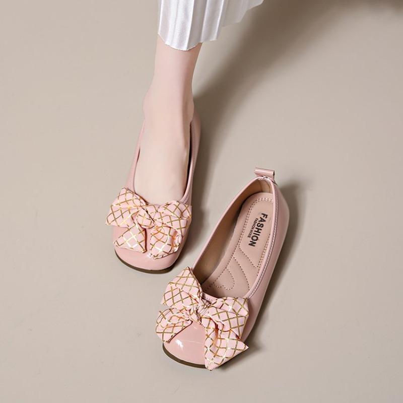 Fashion Fashion Round-toe Women's Flat Shoes 2025 Summer Sweet Ballet Comfortable Elegant Fine Plaid Bow Women's Shoes Large