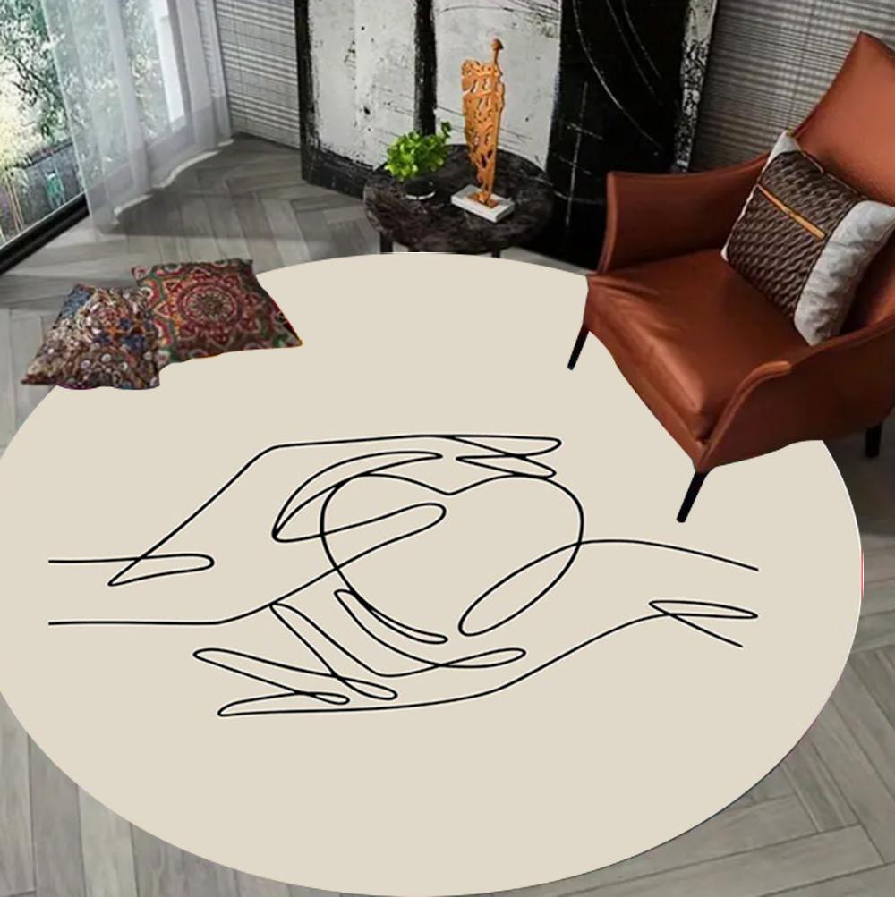 Minimalist Lines Pattern Round Rug Modern Black Line Camera Design Soft Non-slip Carpet Living Room Bedroom Decor Floor Mat