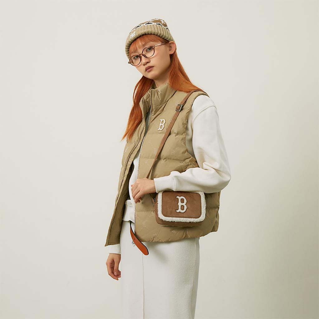 New MLB Boston Red Sox Faux Sherpa Crossbody Bags Shoulder Bags Unisex Brown 3ACRS0746-43CAS