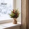 Seasonal Home Decoration Desktop Miniature Christmas Tree with Red Berries, Artificial Mini Pine Burlap Plant for Base, Tabletop Faux Small