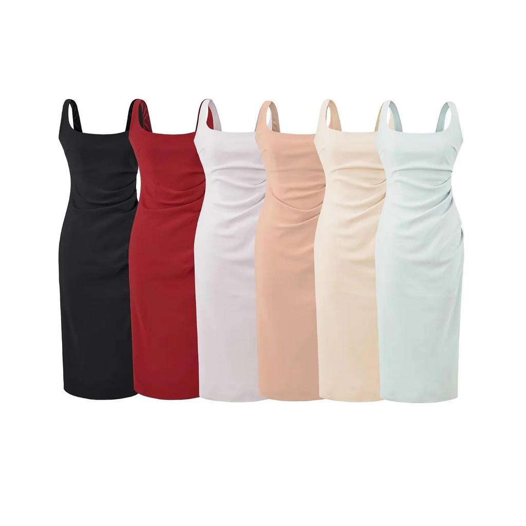 2026 Pure Desire Bodycon: Sexy Square Neck Ruched Waist Open Back Tank Dress