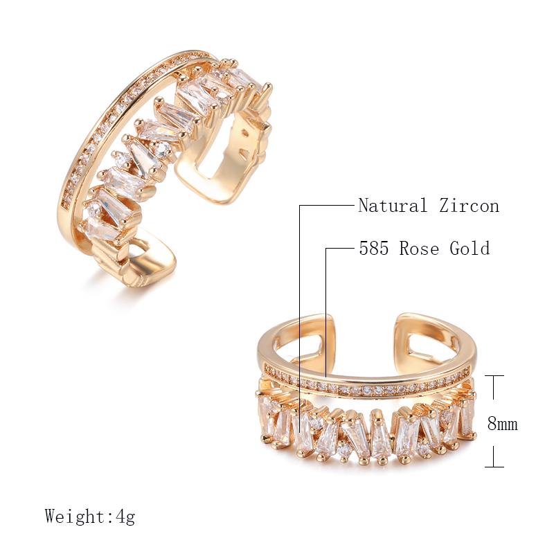 Luxury  Rose Gold Opening Rings For Woman  New Gothic Finger Natural Zircon Ring Party Jewelry Girl'S Student Gift