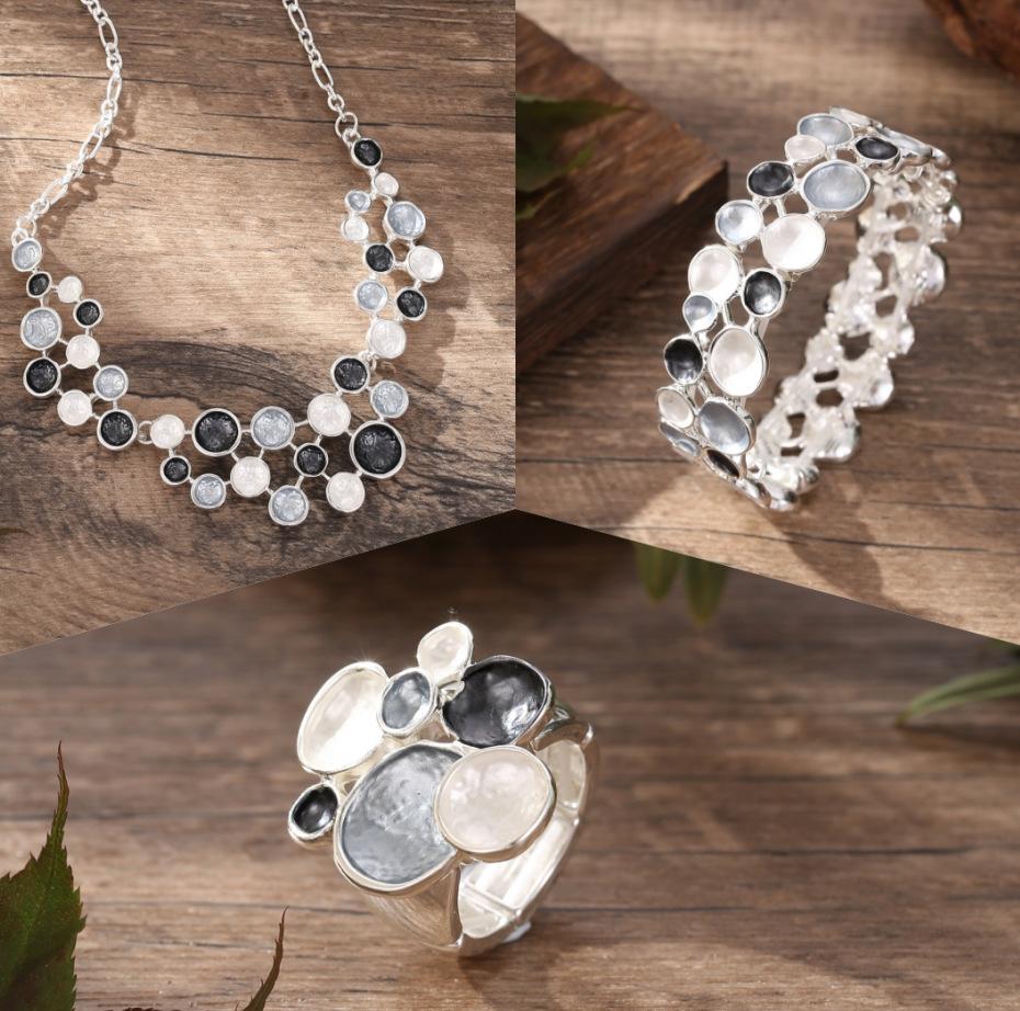 Color painting oil round geometric petal ring bracelet necklace set, ladies banquet high sense
