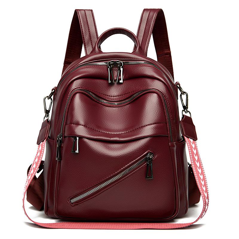 This Is A Versatile Female Leather Backpack for Summer, A Fashionable Korean-style Soft Leather Travel Bag for Student Moms