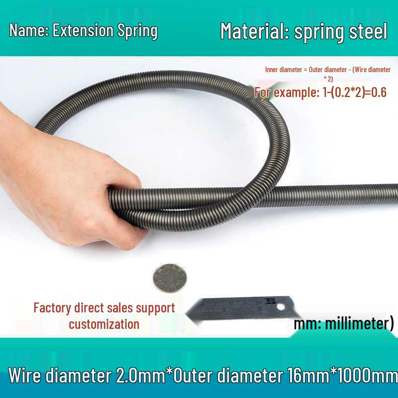 1m Spring Coil Extension with Hook - Strong Tensile Force, Thin Soft Sheath, for Tarpaulins & Sliding Doors