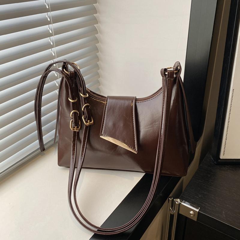 Women's Faux Leather French Casual Vintage Pure Color Simple Shoulder Crossbody Underarm Bag KTB