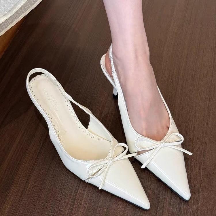 So Beautiful!! Nude Pointed Head Bow Light Mouth High Heels Women's Spring Empty Sandals Spring Summer Sweet High Sense