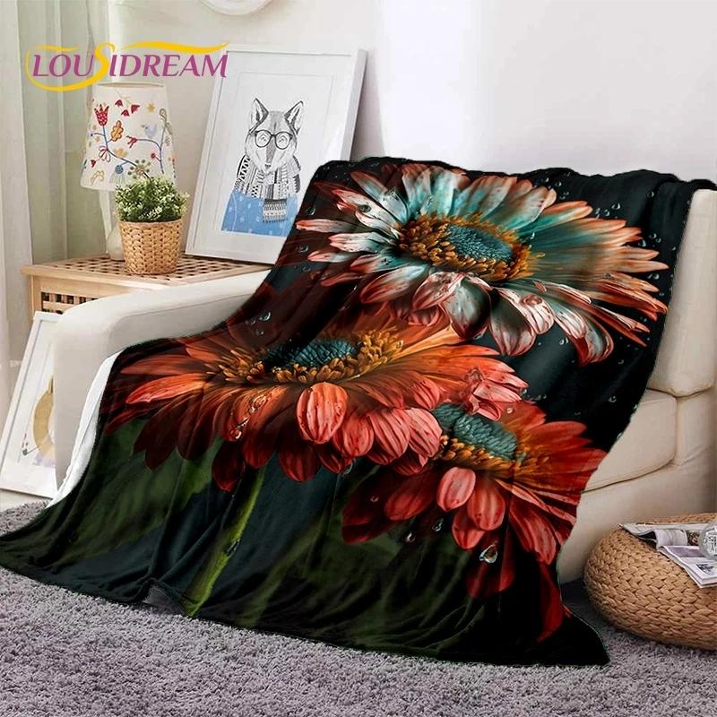 Traum Sonnenblumen Nordische Gänseblümchen Weiche Flanelldecke für Bett Schlafzimmer Sofa Picknick, Tagesdecke zum Zudecken Outdoor Freizeit Nickerchen Geschenk