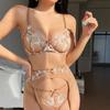 Sexy Bra Lace Big Chest Small Ultra-thin Embroidered Mesh Garter Socks Sexy Underwear Three-piece Set