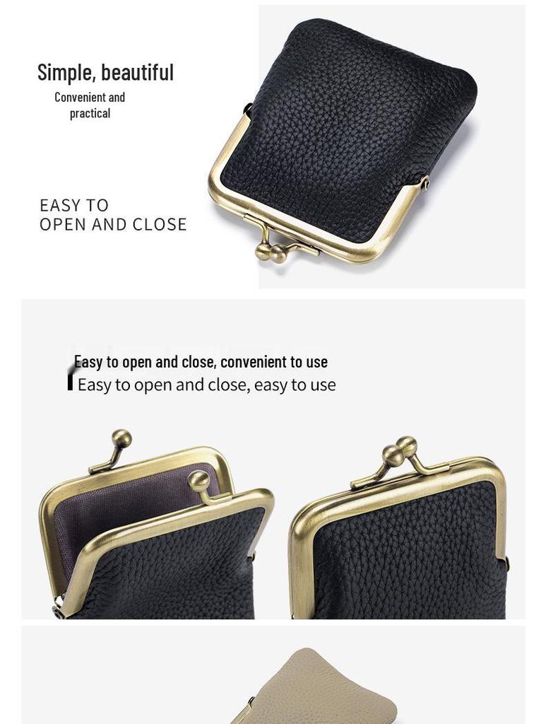 Women's Genuine Leather Mini Coin & Card Holder with Lipstick Clip - Chic European American Fashion Storage Purse