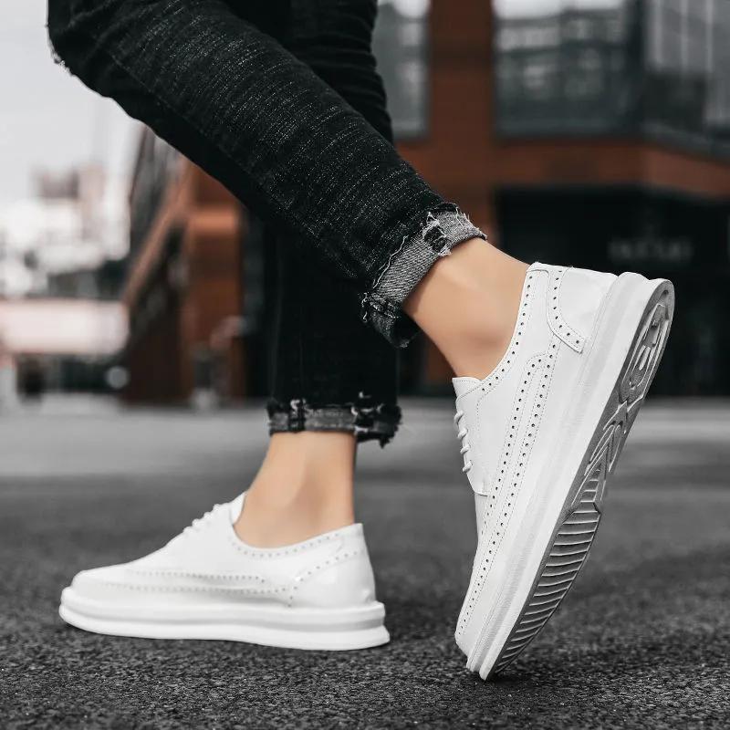 Summer Men's Leather Men Shoes White Lace Up Solid Simple Dress Business Casual Party Wedding Flat Shoes for Man