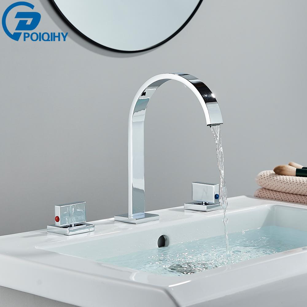 

Черный золотой смеситель для раковины в ванной комнате, смеситель для горячей и холодной воды, широко распространенные двухрычажные смесители, смесители для ванны, крепление на палубе