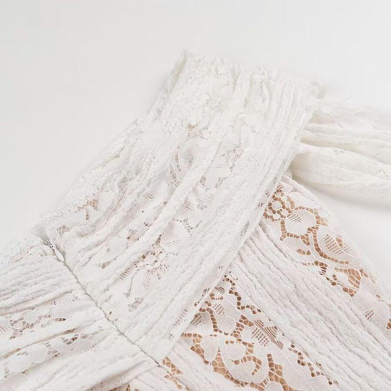 Kaslead New Arrival Women's Clothing Fashion Style Fashion Minimalist Lace Short Long Sleeves Dress