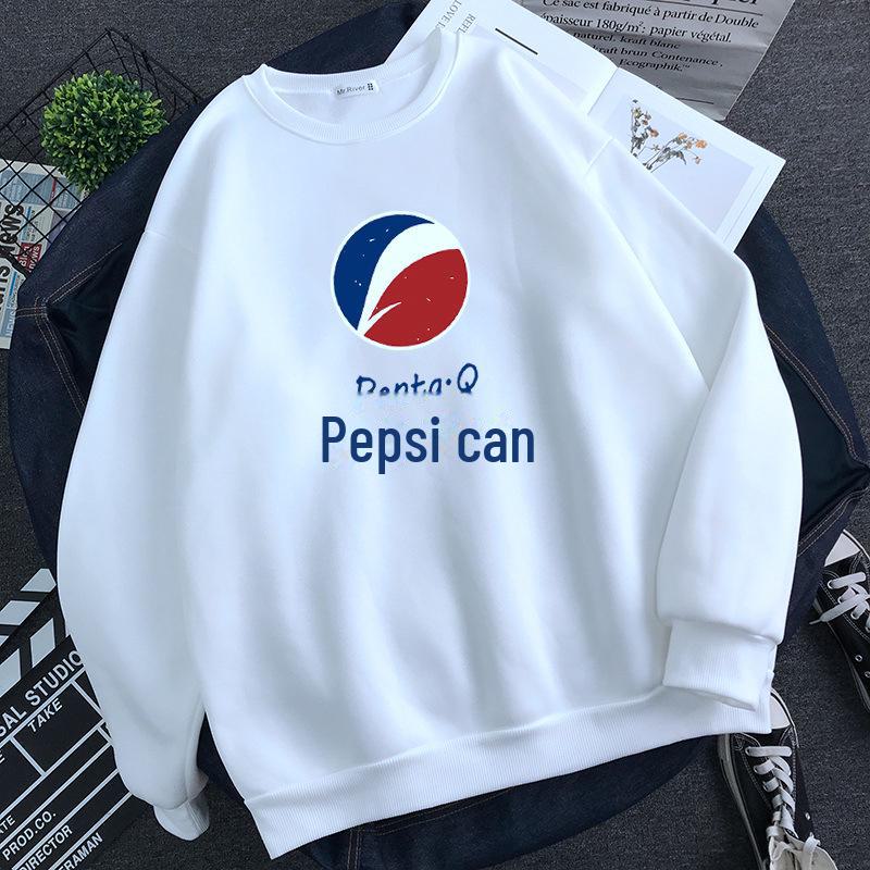 

2024 Молодежный трендовый белый бархатный свитшот с круглым вырезом - Теплый осенне-зимний топ Pepsi White. 4XL белый