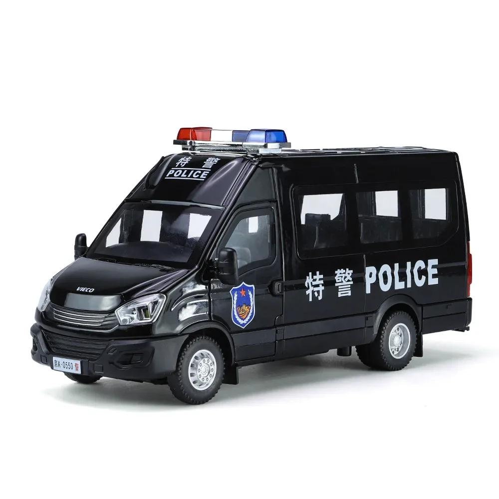 1:24 Scale Police Car Toy Model Alloy Diecast Sound Light Pull Back Doors Opened Simulation Models Gifts Souvenirs for Boys