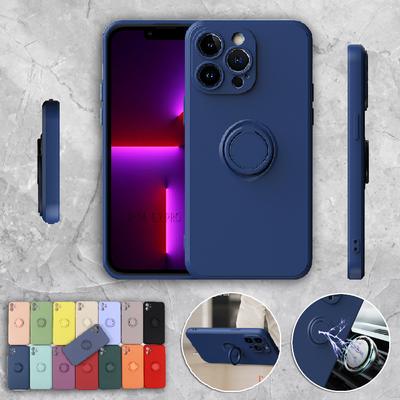 For iPhone 15 14 13 12 11 8 XS X Mini Plus Pro Max Phone Case Ring Stand Liquid Silicone Cover Soft Matte Shell Anti-fall Fundas
