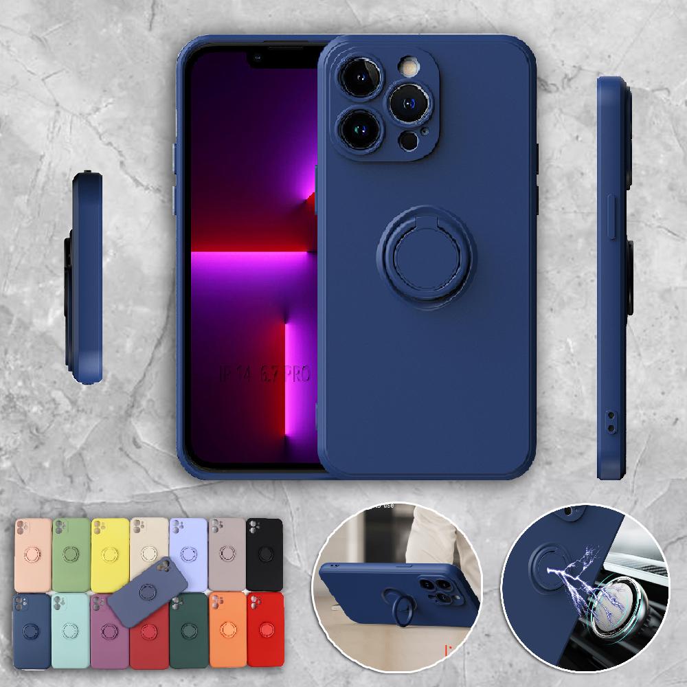

для iPhone 15 14 13 12 11 8 XS X Mini Plus Pro Max Phone Case Ring Stand Liquid Silicone Cover Soft Matte Shell Anti-fall Fundas for iPhone 15 темно-синього кольору
